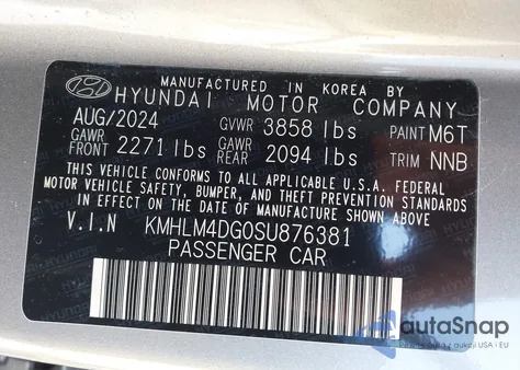 2025 Hyundai Elantra Sel Sport from USA, damaged, VIN KMHLM4DG0SU876381